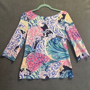 Lilly Pulitzer Waverly All That She Wants Top 3/4 Sleeve Stretch Boat Neck Small